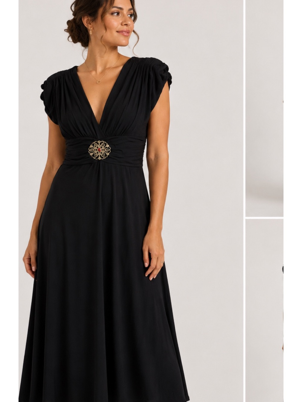 VERTIGO black deep vneck medi dress size large